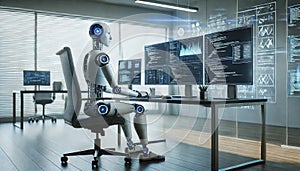Robot Programmer Working in a Modern IT Office
