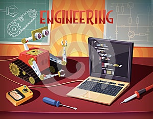 Robot programming and development .engineering and mechatronics illustration