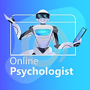 robot psychologist online consultation psychotherapeutic counseling psychotherapy session concept photo