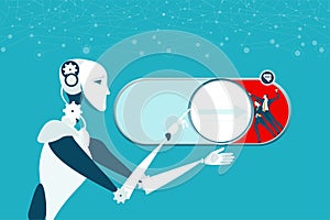 Robot Push button to the right as symbol of start, new business and progress control