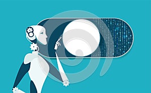 Robot Push button to the right as symbol of start, new business and progress control