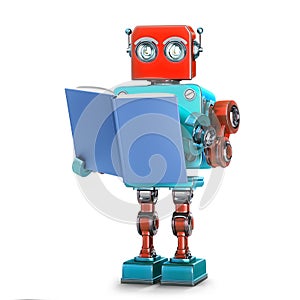 Robot reading a book. . 3D illustration with clipping path