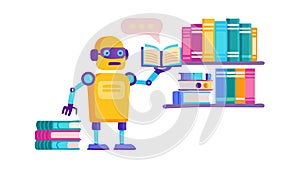 Robot Reading Books, AI Learning & Knowledge, vector design Generative AI