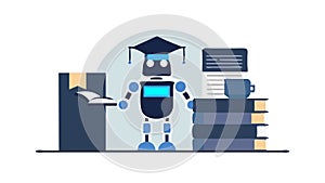 Robot Reading Books Artificial Intelligence Learning, vector design Generative AI