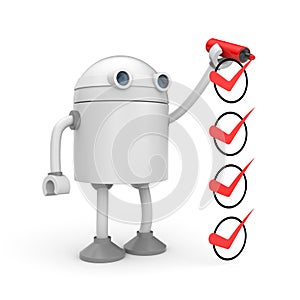 Robot and red checkmarks. Checklist metaphor