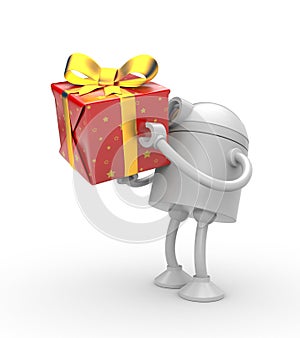Robot with red gift box
