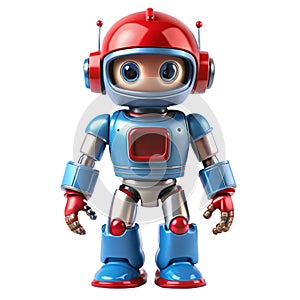 Robot with Red Helmet and Blue Body Isolated on White Background