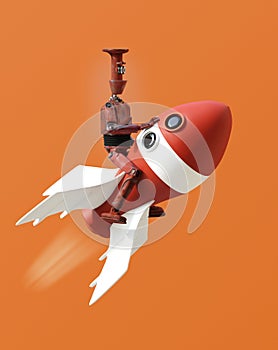 Robot on rocket 3d render