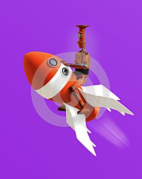 Robot on rocket 3d render