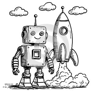 Robot with Rocket Launch Scene