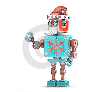 Robot Santa pointing at invisible object. Isolated. Contains clipping path