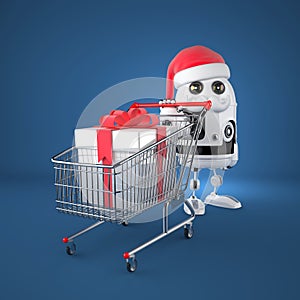 Robot Santa with shopping cart