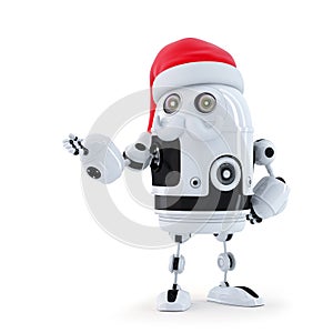 Robot Santa showing invisible object