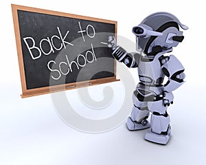 Robot with school chalk board back to school
