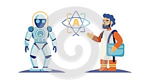 Robot and Scientist Collaboration, AI Research and Development Icon, vector design Generative AI
