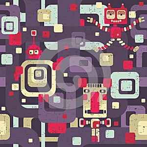 Robot seamless pattern in cartoon style.