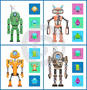 Robot Set Images Collection Vector Illustration