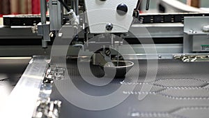 Robot sewing machine. automatic sewing machine. Robotics works in the tailoring production line. The computer controls