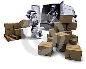 Robot with Shipping Boxes loading a van