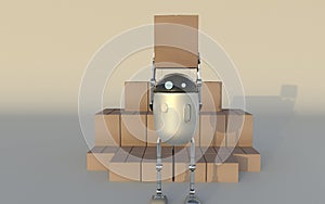 Robot with Shipping Boxes Render 3d