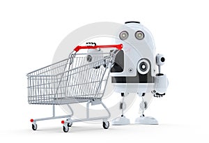 Robot with shopping cart.