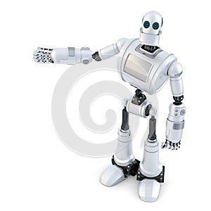 Robot showing an invisible object. . Contains clipping path