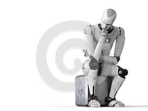 Robot sit down and thinking