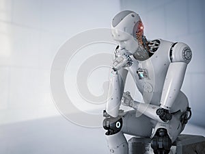 Robot sit down and thinking