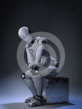 Robot sit down and thinking