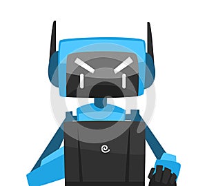 Robot Sitting in front of Computer, Android Working with Laptop, Artificial Intelligence Concept Vector Illustration