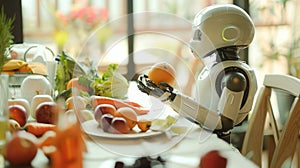 Robot Sitting at Table With Plate of Food