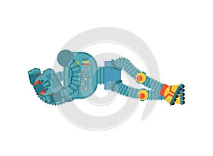 Robot sleeping. Cyborg asleep emotions. Robotic man dormant. Vector illustration