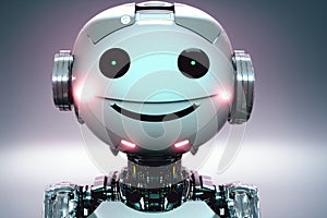 Robot with a smile on his face. Cyborg with a happy expression on his face. Generative AI.