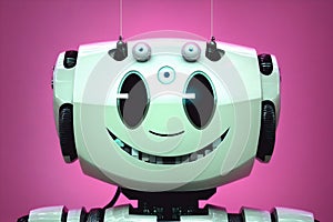 Robot with a smile on his face. Cyborg with a happy expression on his face. Generative AI.