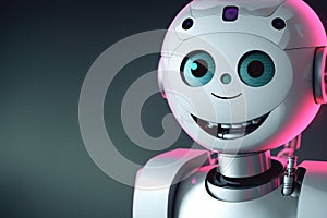 Robot with a smile on his face. Cyborg with a happy expression on his face. Generative AI.