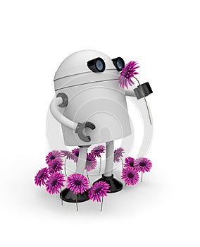 Robot sniffing flower