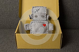 Robot Soft Toy with Heart in Box.