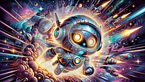 Robot Space Adventure in Colorful Galaxy