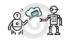 Robot with Speech Bubble, AI Communication and Interaction, vector design Generative AI