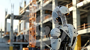 Robot Standing in Front of Building Under Construction