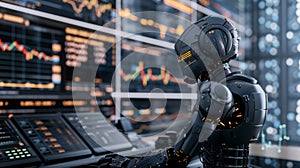 Robot Standing in Front of Monitor