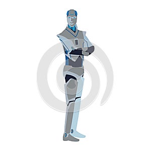 Robot standing icon, flat design