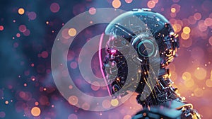 Robot With Glowing Lights in Background