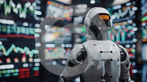 Robot Standing in Front of Data Wall