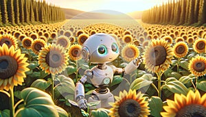 Robot in Sunflower Field