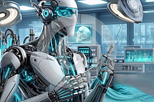 A robot surgeon performs medical operations.