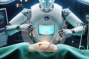 A robot surgeon performs operations
