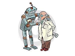 The robot talks to the professor, artificial intelligence and the human mind. Two friends
