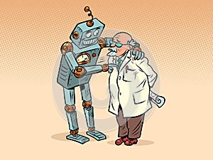 The robot talks to the professor, artificial intelligence and the human mind. Two friends