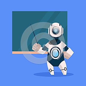 Robot Teacher On Blue Background Concept Modern Artificial Intelligence Technology